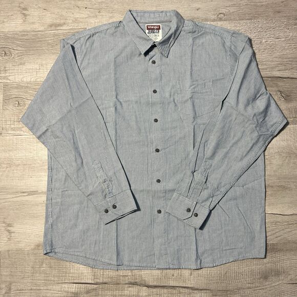 Wrangler Jeans Co Button Up Shirt Mens 2XL Blue Pinstripe Long Sleeve - Picture 3 of 7